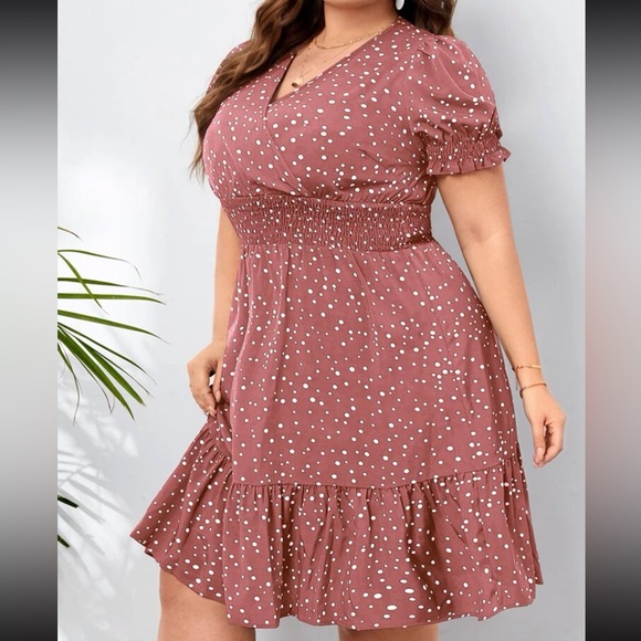 Boho polka dots puff sleeve A line dress - Picture 6 of 6